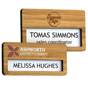 BAMBOO FACED REUSABLE NAME WINDOW BADGES E157807